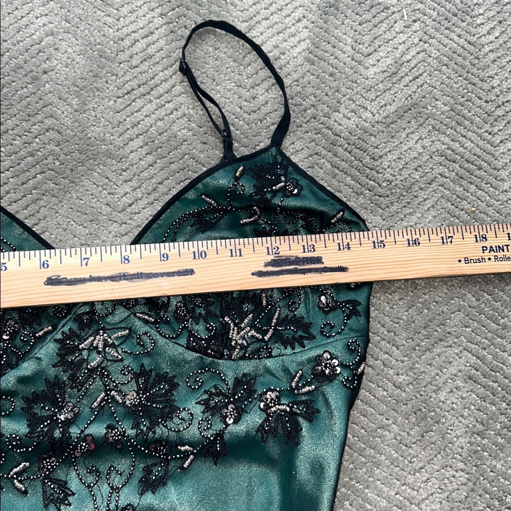 Adrianna Papell Dark Green Embellished Gown Silk Beaded Evening Gown Size 4 - Picture 13 of 16